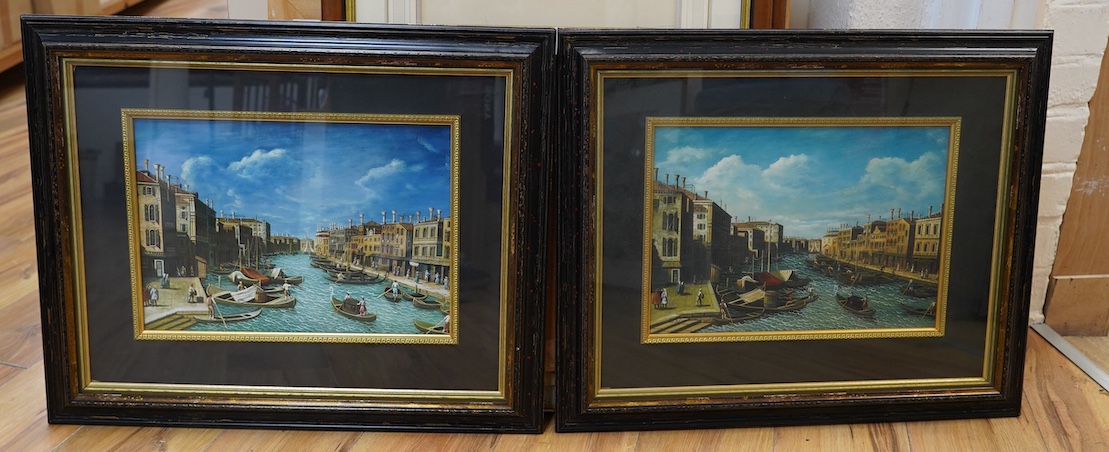 Valentino, pair of gouaches, Venetian canals with gondolas, one signed, 24 x 35cm. Condition - fair to good